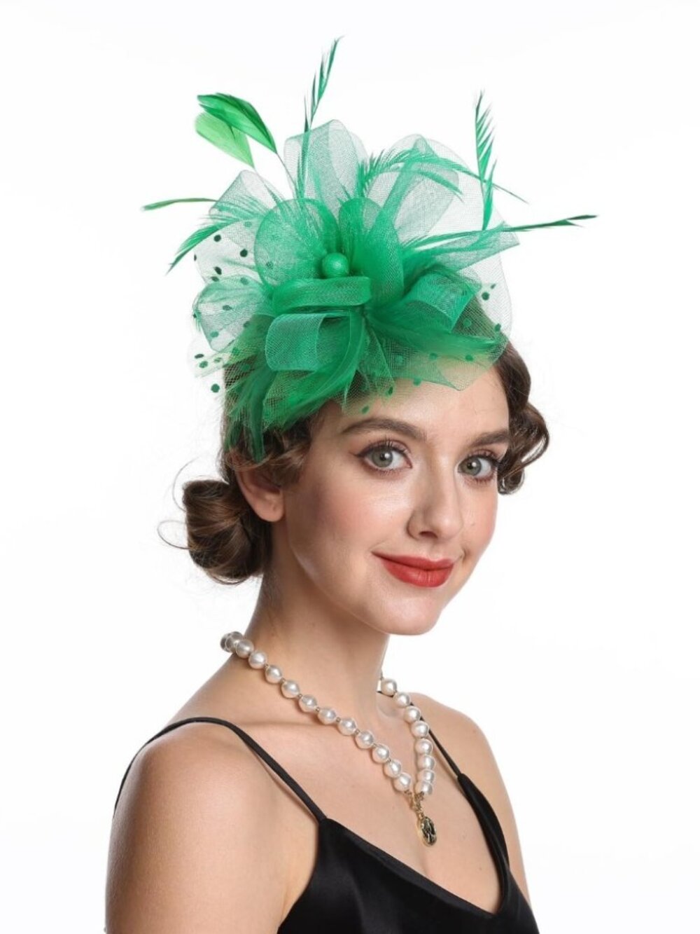 Women’s Feather Fascinator Derby Bridal Hat-Hj13-green